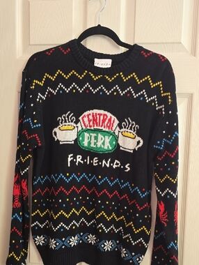 NWOT FRIENDS Black Logo Knit Crewneck with Subtle Yellow Accent
